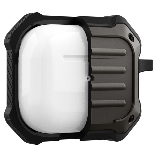 Husa tip armura compatibila cu Apple AirPods 3 (2021), FONIX Hard Armor, Anti-soc, Constructie robusta, Carabiniera incorporata / detasabila, Protectie completa, Gri - 4