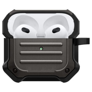 Husa tip armura compatibila cu Apple AirPods 3 (2021), FONIX Hard Armor, Anti-soc, Constructie robusta, Carabiniera incorporata / detasabila, Protectie completa, Gri - 6