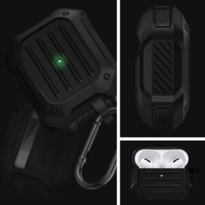 Husa tip armura compatibila cu Apple AirPods Pro 2, FONIX Hard Armor, Anti-soc, Constructie robusta, Carabiniera incorporata / detasabila, Protectie completa, Negru - 4