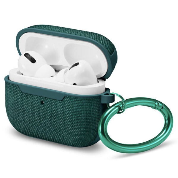 Husa de protectie, compatibila Apple AirPods Pro 1, FONIX SwiftCase Ultra, Carabiniera incorporata, Anti-soc, Material textil si poliuretan, Protectie completa, Verde - 2