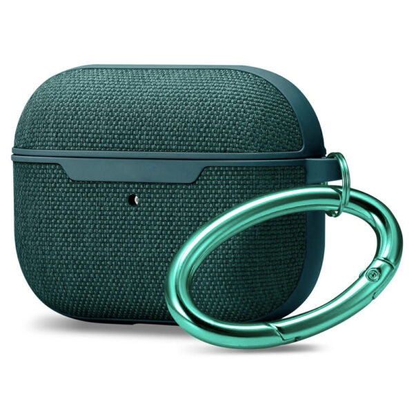 Husa de protectie, compatibila Apple AirPods Pro 2, FONIX SwiftCase Ultra, Carabiniera incorporata, Anti-soc, Material textil si poliuretan, Protectie completa, Verde