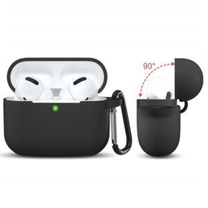 Husa de protectie din silicon, compatibila Apple AirPods 3 (2021), Anti-soc, FONIX Silicone Ultra, Design compact, Carabiniera incorporata, Negru - 2