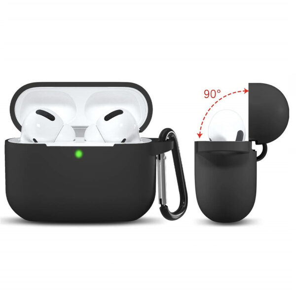 Husa de protectie din silicon, compatibila Apple AirPods 3 (2021), Anti-soc, FONIX Silicone Ultra, Design compact, Carabiniera incorporata, Negru - 2