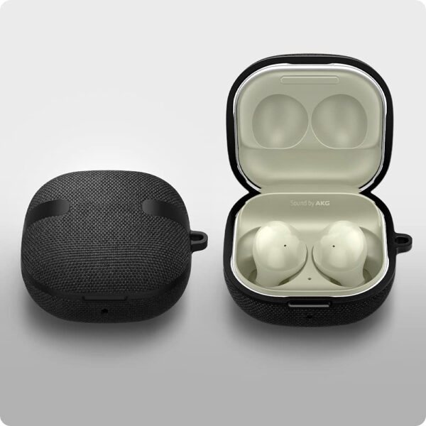 Husa de protectie, compatibila Samsung Galaxy Buds FE, FONIX SwiftCase Ultra, Carabiniera incorporata, Anti-soc, Material textil si poliuretan, Protectie completa, Negru - 5