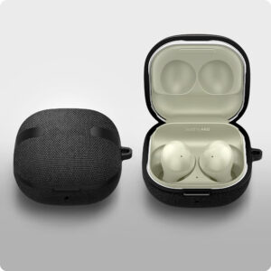 Husa de protectie, compatibila Samsung Galaxy Buds Live, FONIX SwiftCase Ultra, Carabiniera incorporata, Anti-soc, Material textil si poliuretan, Protectie completa, Negru - 5