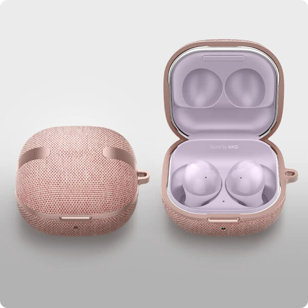 Husa de protectie, compatibila Samsung Galaxy Buds Live, FONIX SwiftCase Ultra, Carabiniera incorporata, Anti-soc, Material textil si poliuretan, Protectie completa, Roz - 5