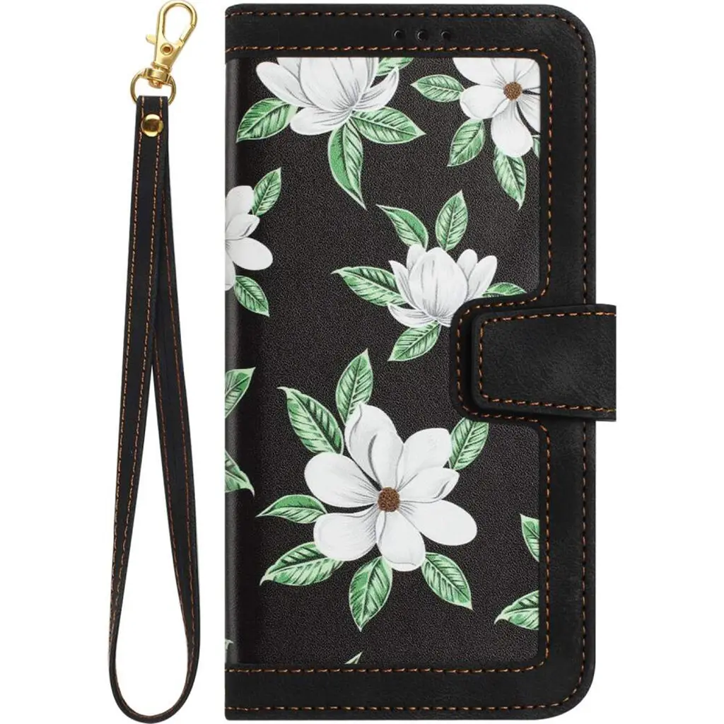 Husa carte Flowers FlipBook pentru Apple iPhone SE 4 (2024), Acoperire completa, Sistem de inchidere magnetic cu clapeta, Compartimente tip buzunar, Negru