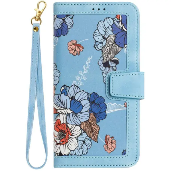 Husa carte Flowers FlipBook pentru Apple iPhone SE 4 (2024), Acoperire completa, Sistem de inchidere magnetic cu clapeta, Compartimente tip buzunar, Baby Blue