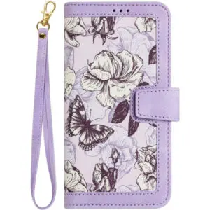 Husa carte Flowers FlipBook pentru Apple iPhone SE 4 (2024), Acoperire completa, Sistem de inchidere magnetic cu clapeta, Compartimente tip buzunar, Lila