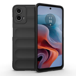 Husa Matte Waves pentru Motorola Moto G34, Camera Protect, Striatii laterale, Colturi intarite, Margini inaltate, Antialunecare, Antisoc, Silicon prietenos cu pielea, Negru