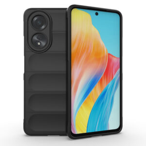 Husa Matte Waves pentru Oppo A58 4G, Camera Protect, Striatii laterale, Colturi intarite, Margini inaltate, Antialunecare, Antisoc, Silicon prietenos cu pielea, Negru