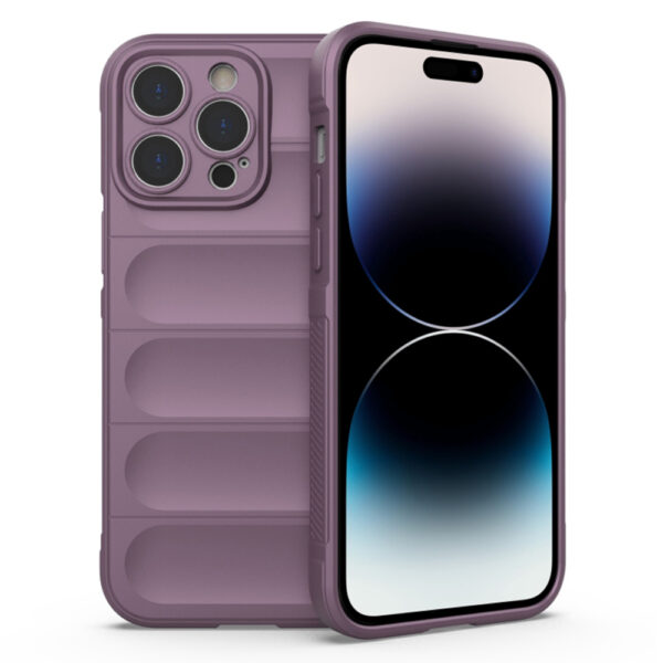 Husa Matte Waves pentru Apple iPhone 14 Pro Max, Camera Protect, Striatii laterale, Colturi intarite, Margini inaltate, Antialunecare, Antisoc, Silicon prietenos cu pielea, Mov