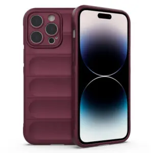 Husa Matte Waves pentru Apple iPhone 14 Pro Max, Camera Protect, Striatii laterale, Colturi intarite, Margini inaltate, Antialunecare, Antisoc, Silicon prietenos cu pielea, Visiniu