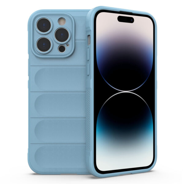 Husa Matte Waves pentru Apple iPhone 14 Pro Max, Camera Protect, Striatii laterale, Colturi intarite, Margini inaltate, Antialunecare, Antisoc, Silicon prietenos cu pielea, Albastru