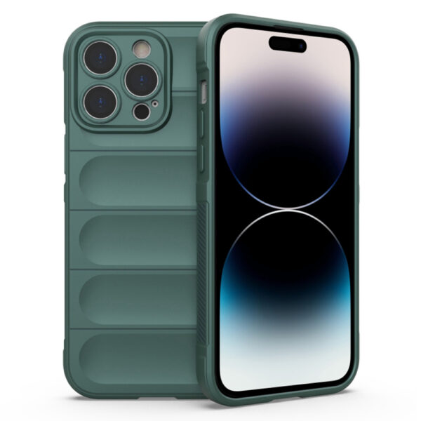 Husa Matte Waves pentru Apple iPhone 14 Pro Max, Camera Protect, Striatii laterale, Colturi intarite, Margini inaltate, Antialunecare, Antisoc, Silicon prietenos cu pielea, Verde