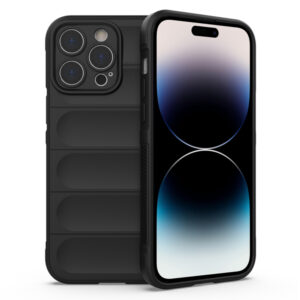 Husa Matte Waves pentru Apple iPhone 14 Pro Max, Camera Protect, Striatii laterale, Colturi intarite, Margini inaltate, Antialunecare, Antisoc, Silicon prietenos cu pielea, Negru