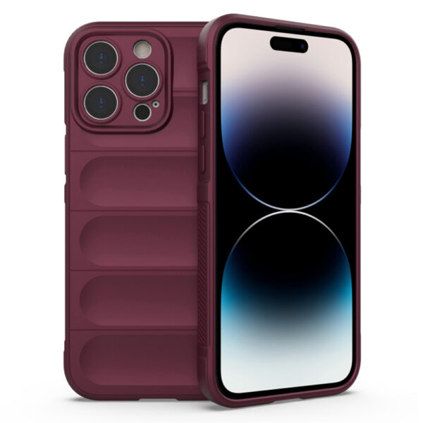 Husa Matte Waves pentru Apple iPhone 14 Pro, Camera Protect, Striatii laterale, Colturi intarite, Margini inaltate, Antialunecare, Antisoc, Silicon prietenos cu pielea, Visiniu