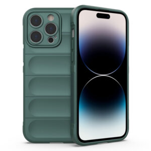 Husa Matte Waves pentru Apple iPhone 14 Pro, Camera Protect, Striatii laterale, Colturi intarite, Margini inaltate, Antialunecare, Antisoc, Silicon prietenos cu pielea, Verde