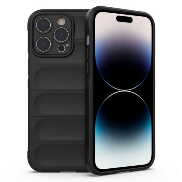 Husa Matte Waves pentru Apple iPhone 14 Pro, Camera Protect, Striatii laterale, Colturi intarite, Margini inaltate, Antialunecare, Antisoc, Silicon prietenos cu pielea, Negru