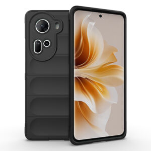 Husa Matte Waves pentru Oppo Reno11, Camera Protect, Striatii laterale, Colturi intarite, Margini inaltate, Antialunecare, Antisoc, Silicon prietenos cu pielea, Negru