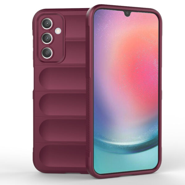 Husa Matte Waves pentru Samsung Galaxy A25 5G, Camera Protect, Striatii laterale, Colturi intarite, Margini inaltate, Antialunecare, Antisoc, Silicon prietenos cu pielea, Visiniu