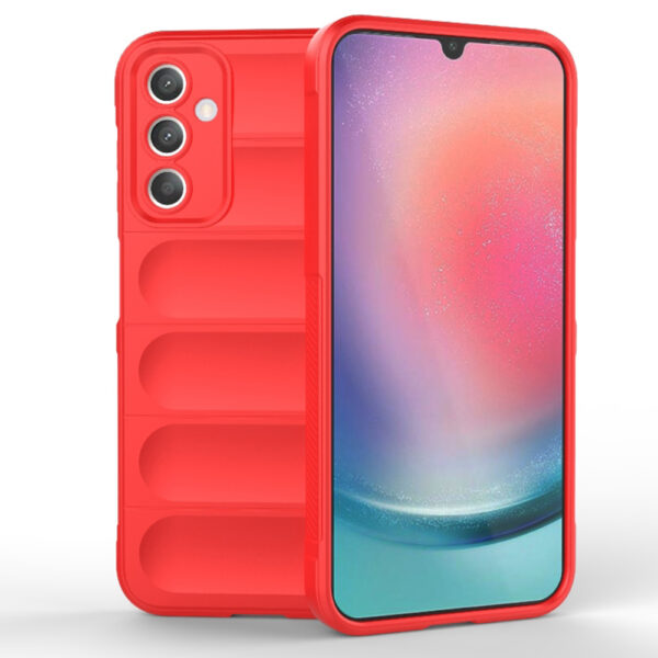 Husa Matte Waves pentru Samsung Galaxy A25 5G, Camera Protect, Striatii laterale, Colturi intarite, Margini inaltate, Antialunecare, Antisoc, Silicon prietenos cu pielea, Rosu