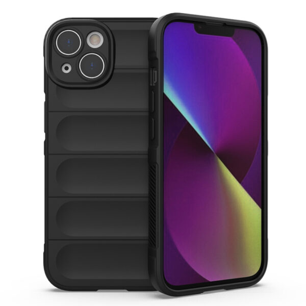 Husa Matte Waves pentru Apple iPhone 14 Plus, Camera Protect, Striatii laterale, Colturi intarite, Margini inaltate, Antialunecare, Antisoc, Silicon prietenos cu pielea, Negru