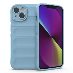 Husa Matte Waves pentru Apple iPhone 14, Camera Protect, Striatii laterale, Colturi intarite, Margini inaltate, Antialunecare, Antisoc, Silicon prietenos cu pielea, Albastru