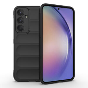 Husa Matte Waves pentru Samsung Galaxy A54, Camera Protect, Striatii laterale, Colturi intarite, Margini inaltate, Antialunecare, Antisoc, Silicon prietenos cu pielea, Negru