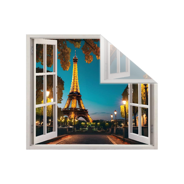 Autocolant pentru perete tip fereastra, Model Eiffel Tower, Dimensiuni 125 x 110 cm, Sticker Autoadeziv, Rezistent in timp, Culori Vibrante, Vopsele Ecologice Durabile, Aplicare facila si rapida - 2