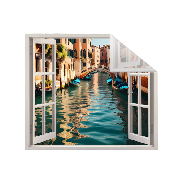 Autocolant pentru perete tip fereastra, Model Venice, Dimensiuni 125 x 110 cm, Sticker Autoadeziv, Rezistent in timp, Culori Vibrante, Vopsele Ecologice Durabile, Aplicare facila si rapida - 2