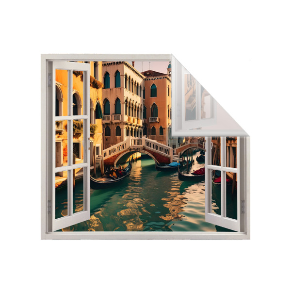 Autocolant pentru perete tip fereastra, Model Venice View, Dimensiuni 125 x 110 cm, Sticker Autoadeziv, Rezistent in timp, Culori Vibrante, Vopsele Ecologice Durabile, Aplicare facila si rapida - 2