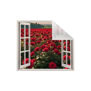 Autocolant pentru perete tip fereastra, Model Red Roses, Dimensiuni 125 x 110 cm, Sticker Autoadeziv, Rezistent in timp, Culori Vibrante, Vopsele Ecologice Durabile, Aplicare facila si rapida - 2