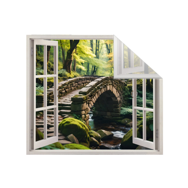 Autocolant pentru perete tip fereastra, Model Bridge, Dimensiuni 125 x 110 cm, Sticker Autoadeziv, Rezistent in timp, Culori Vibrante, Vopsele Ecologice Durabile, Aplicare facila si rapida - 2