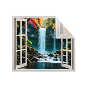 Autocolant pentru perete tip fereastra, Model Waterfall, Dimensiuni 125 x 110 cm, Sticker Autoadeziv, Rezistent in timp, Culori Vibrante, Vopsele Ecologice Durabile, Aplicare facila si rapida - 2