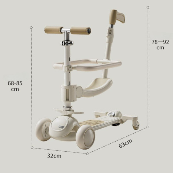 Trotineta Multifunctionala Comando Kids, Maner Reglabil, Pliabila, Ghidon Reglabil, Reglare Inaltime, Parti Detasabile, Iluminare Led, Muzica, Greutate Suportata 100 Kg, Alb - 6