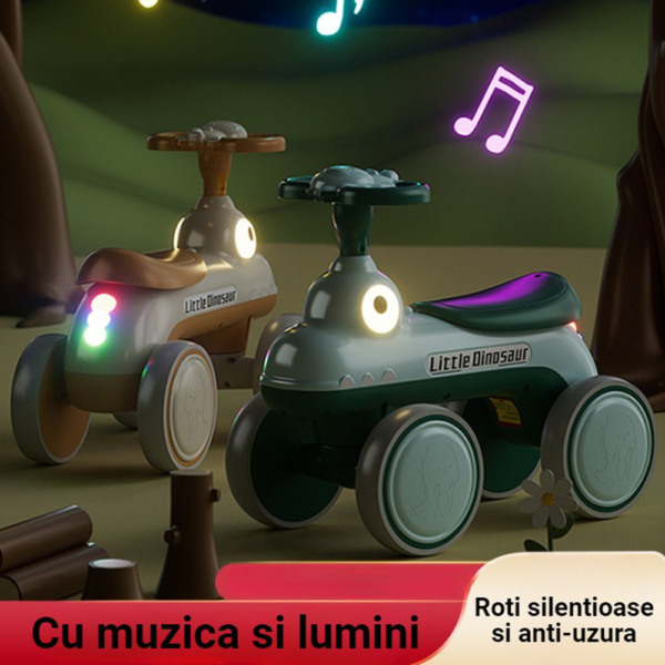 Bicicleta fara Pedale cu 4 Roti Comando Kids, Sistem Anti-Rasturnare, Sistem de Iluminare, Sistem Sonorizare, Model Dinozaur, Roz - 3