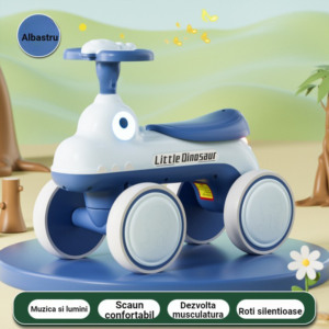 Bicicleta fara Pedale cu 4 Roti Comando Kids, Sistem Anti-Rasturnare, Sistem de Iluminare, Sistem Sonorizare, Model Dinozaur, Albastru - 2