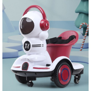 Mini Masinuta Electrica Tip Astronaut, Comando Kids, Control Pedale & Bluetooth, Sistem Anti-Rasturnare, Rotire 360°, Varsta 3-6 Ani, Greutate Suportata 20 Kg, Visiniu