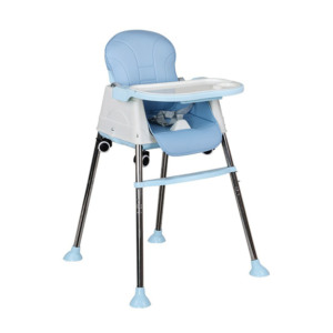 Scaun de Masa 3 in 1 Comando Kids, Pliabil, Inaltime Reglabila, Invelis Piele Ecologica, Centura de Siguranta, Masuta si Husa Detasabile, Roti, Albastru