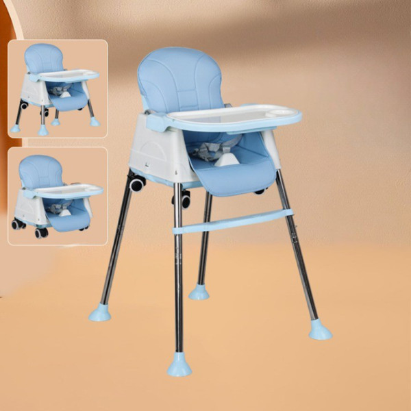 Scaun de Masa 3 in 1 Comando Kids, Pliabil, Inaltime Reglabila, Invelis Piele Ecologica, Centura de Siguranta, Masuta si Husa Detasabile, Roti, Albastru - 2