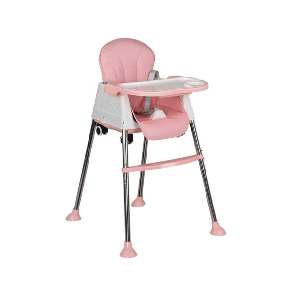 Scaun de Masa 3 in 1 Comando Kids, Pliabil, Inaltime Reglabila, Invelis Piele Ecologica, Centura de Siguranta, Masuta si Husa Detasabile, Roti, Roz