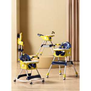 Scaun de Masa pentru Bebelusi si Copii Comando Kids, Multifunctional, 2 Tavite, Husa si Jucarii Detasabile, cu Centura de Siguranta, Spatiu de Depozitare, Roti, Inaltime si Spatar Reglabile, Functie Balansoar, Varsta 6+ Luni, Galben - 3