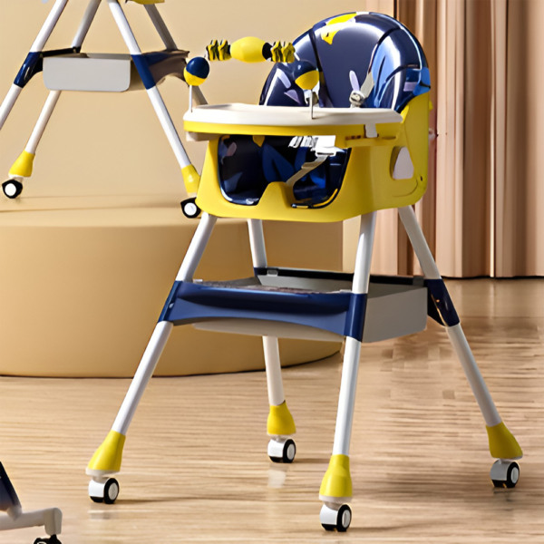 Scaun de Masa pentru Bebelusi si Copii Comando Kids, Multifunctional, 2 Tavite, Husa si Jucarii Detasabile, cu Centura de Siguranta, Spatiu de Depozitare, Roti, Inaltime si Spatar Reglabile, Functie Balansoar, Varsta 6+ Luni, Galben - 4