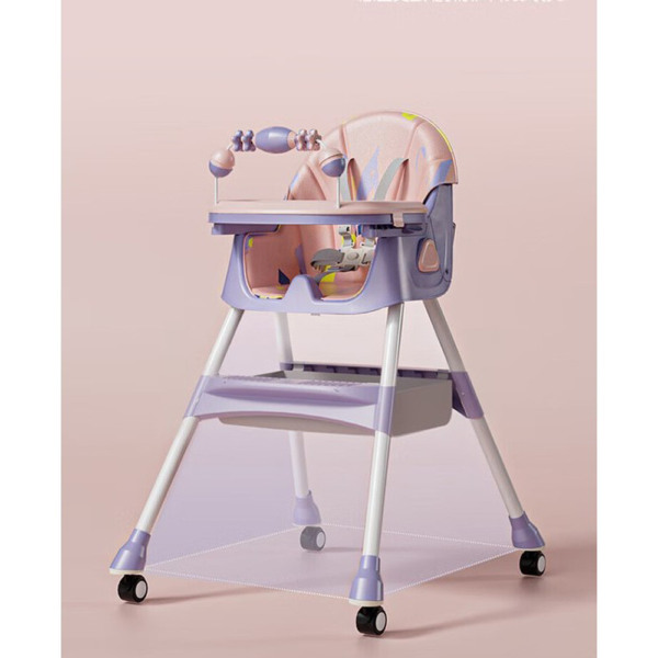 Scaun de Masa pentru Bebelusi si Copii Comando Kids, Multifunctional, 2 Tavite, Husa si Jucarii Detasabile, cu Centura de Siguranta, Spatiu de Depozitare, Roti, Inaltime si Spatar Reglabile, Functie Balansoar, Varsta 6+ Luni, Mov multicolor - 4