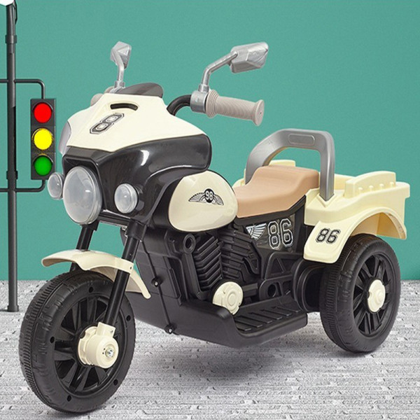 Motocicleta Electrica Comando Kids, Acumulatori Inclusi, Sistem Anti-Rasturnare, Sistem de Iluminare, Sistem Sonorizare, Cutie Depozitare, Varsta 1-8 Ani, Bej - 2