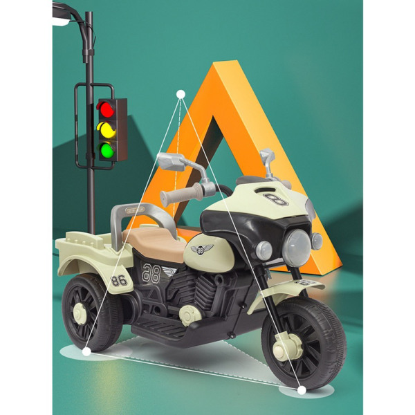 Motocicleta Electrica Comando Kids, Acumulatori Inclusi, Sistem Anti-Rasturnare, Sistem de Iluminare, Sistem Sonorizare, Cutie Depozitare, Varsta 1-8 Ani, Bej - 5