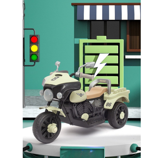 Motocicleta Electrica Comando Kids, Acumulatori Inclusi, Sistem Anti-Rasturnare, Sistem de Iluminare, Sistem Sonorizare, Cutie Depozitare, Varsta 1-8 Ani, Bej - 6