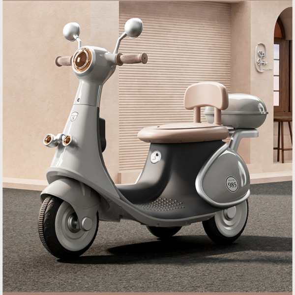 Motocicleta Electrica 3 Roti, Comando Kids, Acumulatori Inclusi, Control Bluetooth, Telecomanda, Sistem Anti-Rasturnare, Sistem de Iluminare, Sistem Sonorizare, Varsta 3-8 Ani, Gri